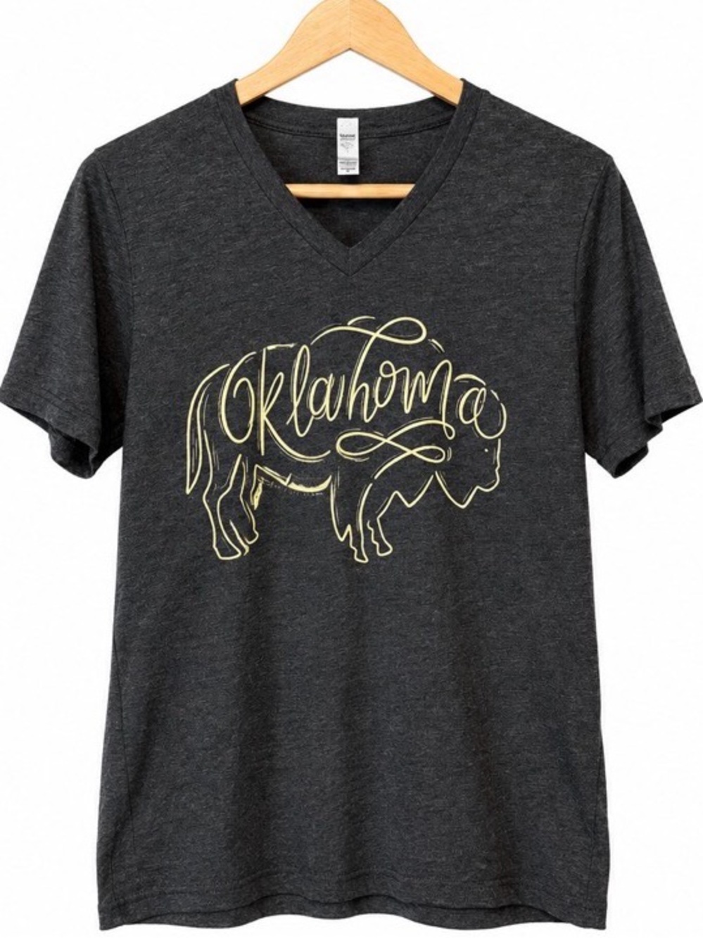 Calamity Jane’s Oklahoma Buffalo Graphic V‑Neck Tee for Women - Charcoal